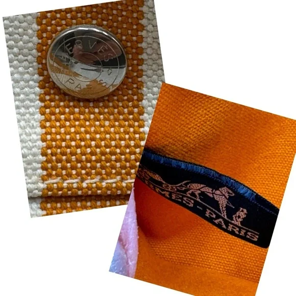 Hermes-Authentic- Yellow / White Stripe Cannes Tote Bag with Pouch - Picture 14 of 14